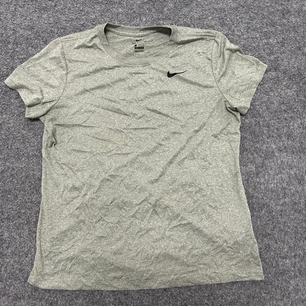 Nike T-Shirt Womens Size L Gray Dri-Fit Short Sleeve Heathered Athletic Gym Tee